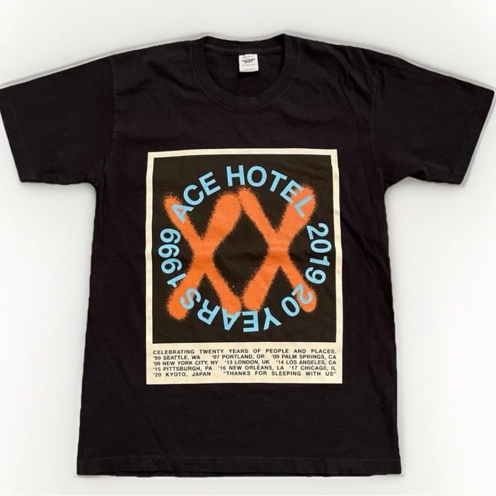 ACE HOTEL 20th Anniversary T-Shirt People & Places Made In USA Black Mens Size L